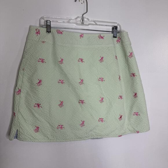 Lilly Pulitzer Skirt Womens 12 Green Reversible Seersucker Monkey Embroidered - Picture 4 of 8